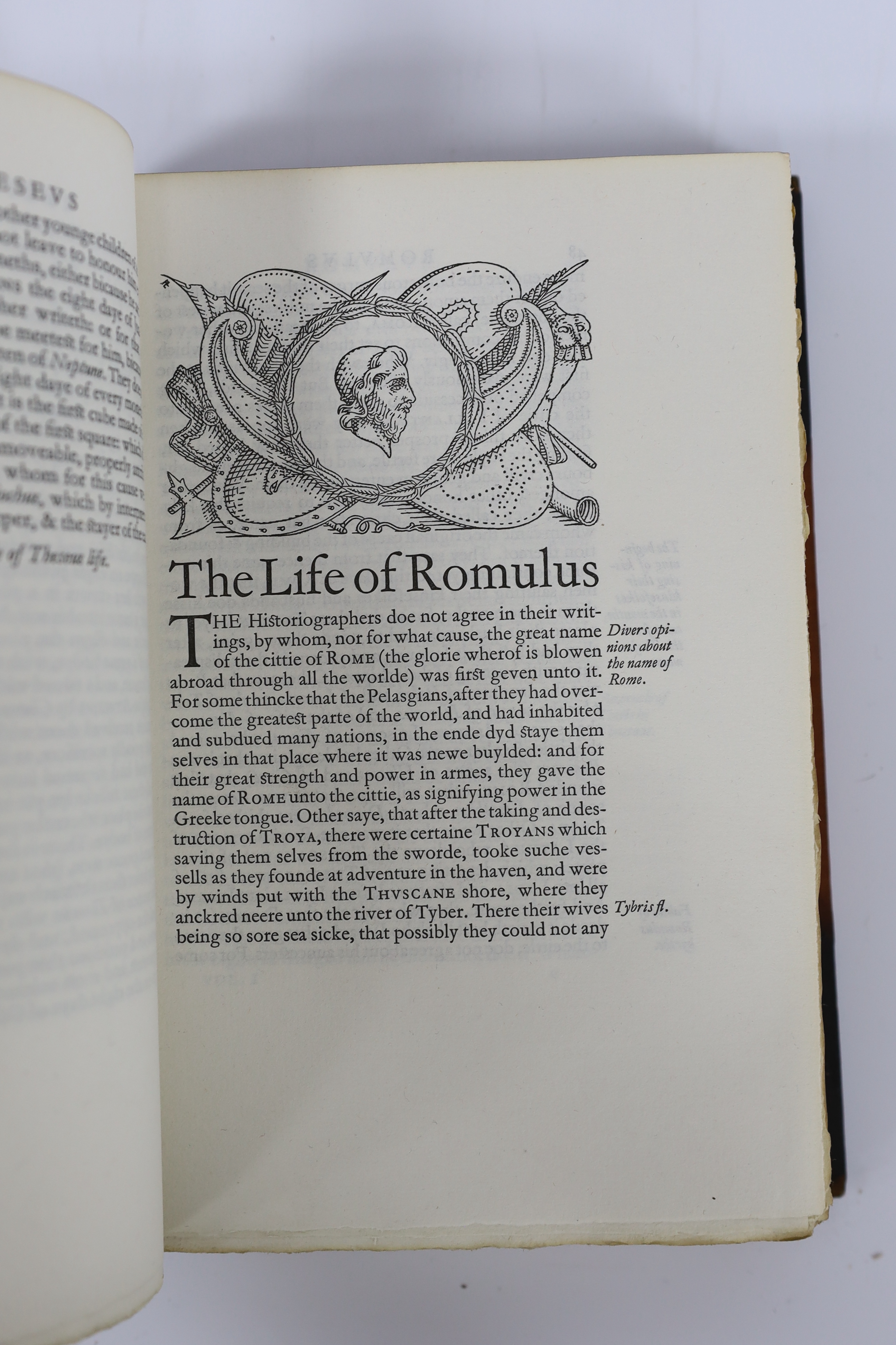 Plutarch - The Lives of the Noble Grecians and Romans....Translated...out of French into Englishe, by Thomas North....8 vols. Limited Edition (of 500 numbered sets). text decorations by Thomas Lowinsky; publisher's black